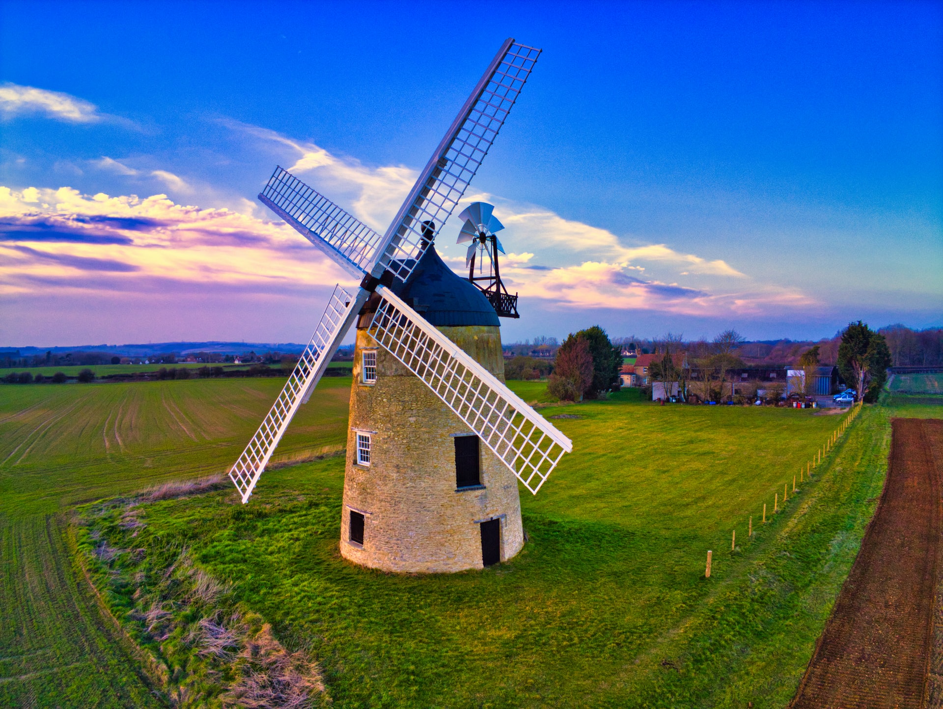 A windmill in the peaceful countryside